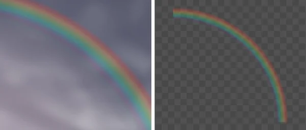 空を覆う現実的な虹とチェックされた背景に隔離された — ストックベクタ