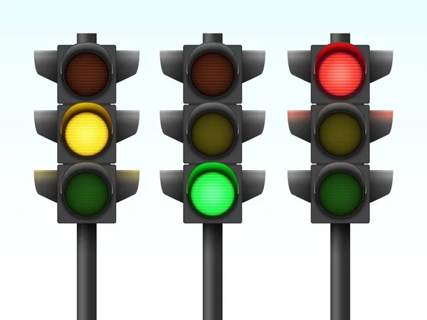 三盏不同颜色交通灯的真实感矢量图解 — 图库矢量图片