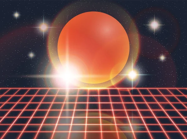 Retro 80S Futuristisch Deep Space Design Red Laser Grid Red — Stockvector