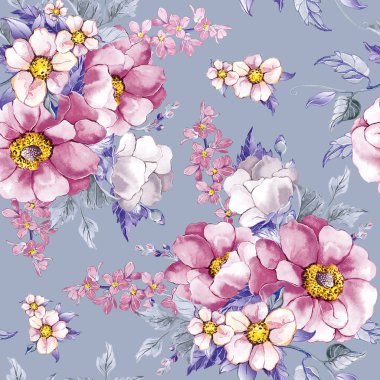 Büyük çiçekli desen, yapraklı, kelebekli