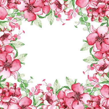 Pembe sakura çiçekleri yeşil çerçeve bırakır