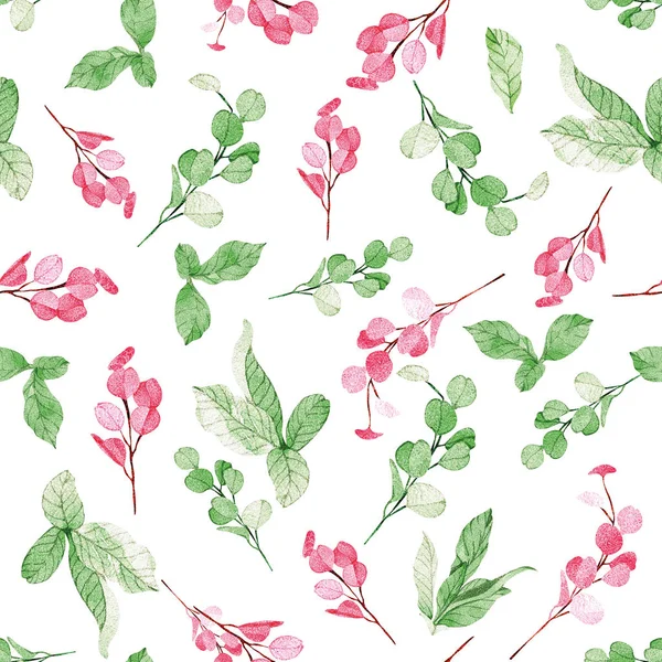 Rosa, patrón de hojas verdes —  Fotos de Stock