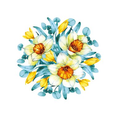 sarı ve beyaz nergisler, yapraklar