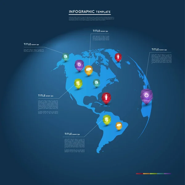 Dünya Haritası Soyut Kristal Işaretçilerle Infographic Şablonu — Stok Vektör