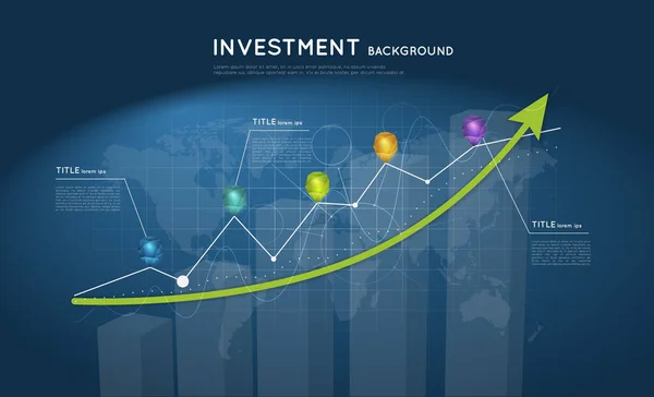投資の背景 グラフとカラフルなクリスタルのポインターを持つ上昇矢印 — ストックベクタ