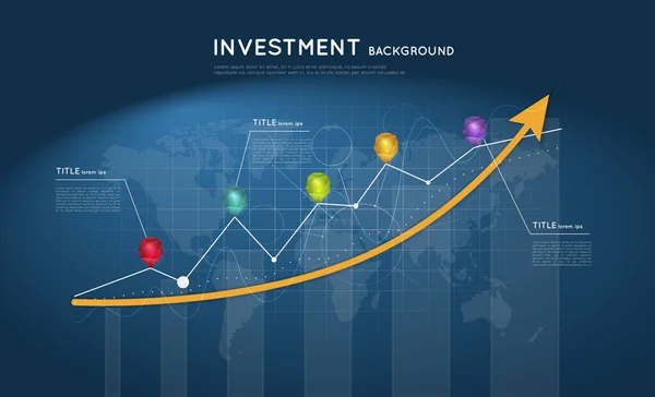 Contesto Degli Investimenti Freccia Crescente Con Grafici Puntatori Cristallo Colorati — Vettoriale Stock