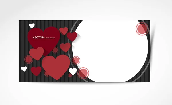 Abstract Valentijn Horizontale Banners Retro Stijl Met Rode Hartjes Cirkels — Stockvector