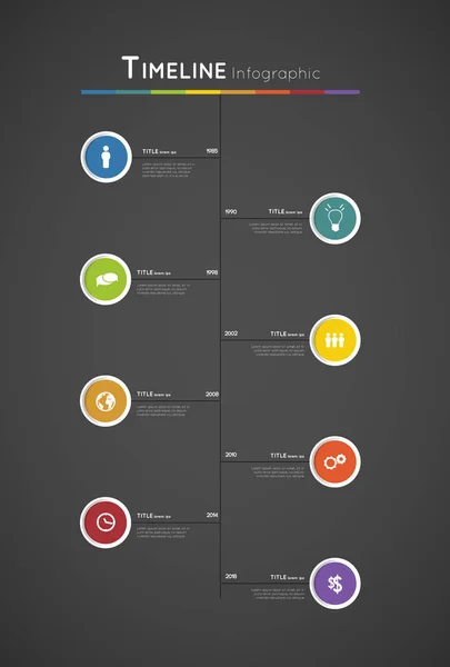 Modello Infografica Timeline Colorata Con Cerchi Icone — Vettoriale Stock