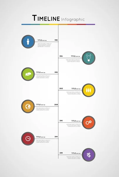 Modello Infografica Timeline Colorata Con Cerchi Icone — Vettoriale Stock