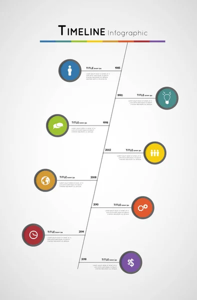 Modello Infografica Timeline Colorata Con Cerchi Icone — Vettoriale Stock