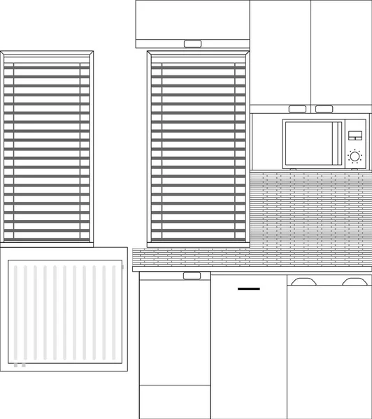 Small Kitchen Interior Furniture Kitchen Appliances Front View — Stock Vector
