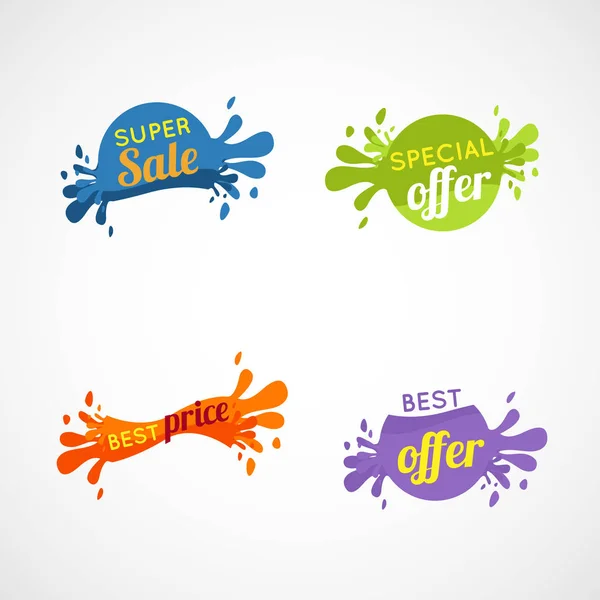 Splatter Banner Kleurrijke Tags Speciale Aanbieding — Stockvector