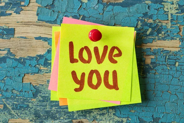 Love You Text Written Sticky Note Rustic Wooden Background Motivational — Stock Photo, Image