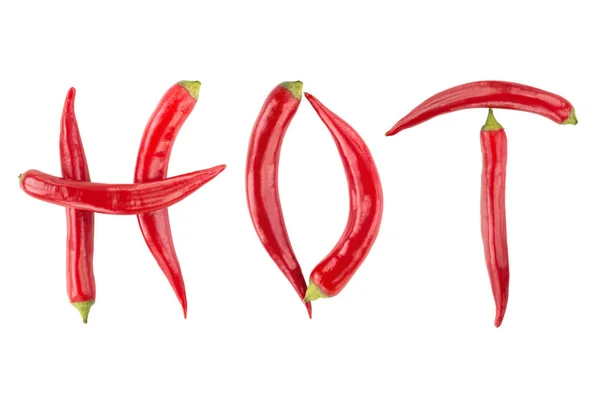 Red Hot Chili Paprika Stavning Ordet Hot Röd Och Kryddig — Stockfoto