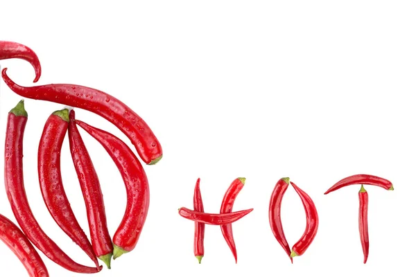 Kırmızı Sıcak Kırmızı Biber Sıcak Sözcüğün Yazımını Kırmızı Baharatlı Chili — Stok fotoğraf