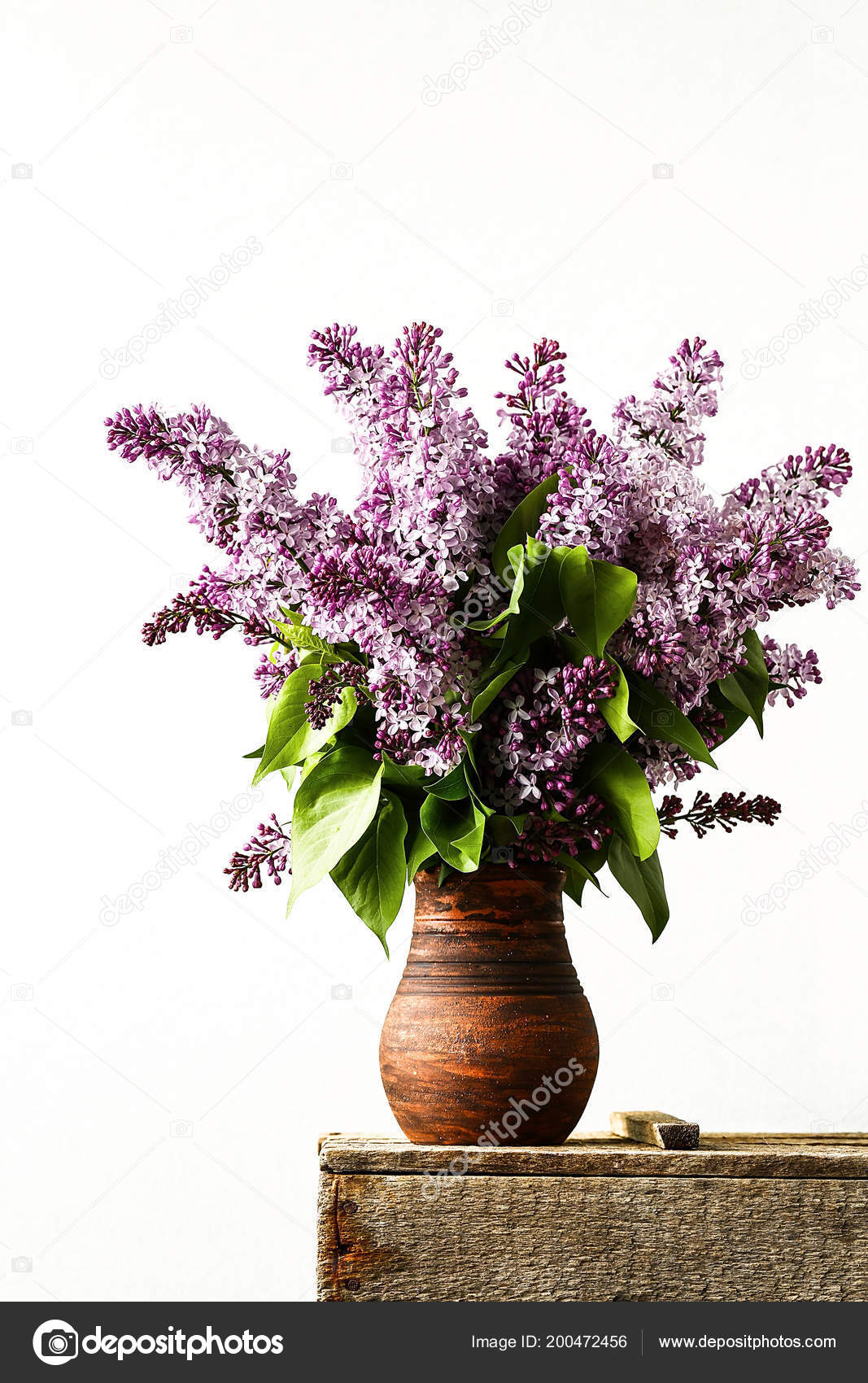 Bouquet Fleurs Lilas Dans Pot Céramique Sur Une Vieille