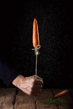 Havuç siyah arka plan üzerine bir grup. Sebze hasat. Organik taze hasat sebzeler