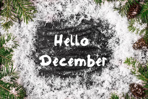 Приветственная открытка от HELLO DECEMBER. концепция осеннего сезона — стоковое фото