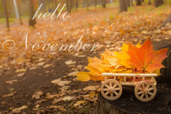 Olá Novembro Cartão Saudação Bordo Outono Deixa Fundo Temporada Outono — Fotografia de Stock