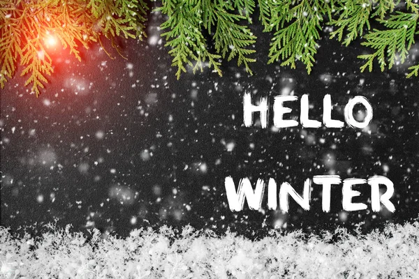 HELLO WINTER greeting card. concept of the fall season — Stock Photo, Image