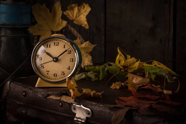 Romantique Automne Nature Morte Avec Des Livres Valise Vintage Vieille — Photo