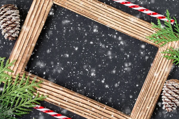 Christmas Decoration Photo Frame Top View Space Text Christmas New — Stock Photo, Image