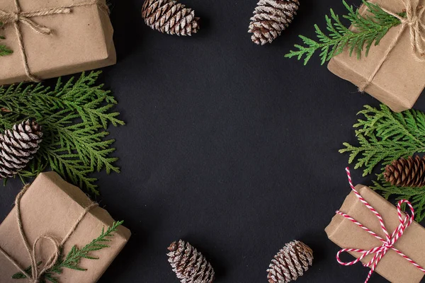 Kerstmis of Nieuwjaar feestelijke kaart. Bovenaanzicht. — Stockfoto