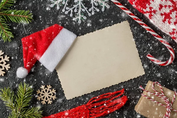 Tarjeta Navidad Año Nuevo Festivo Concepto Vacaciones Invierno Composición Navideña — Foto de Stock