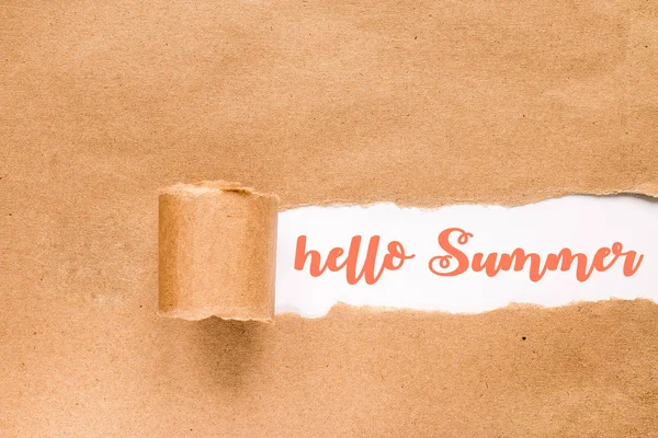 Hello summer card. Inscription in torn envelope. — Stock Photo, Image