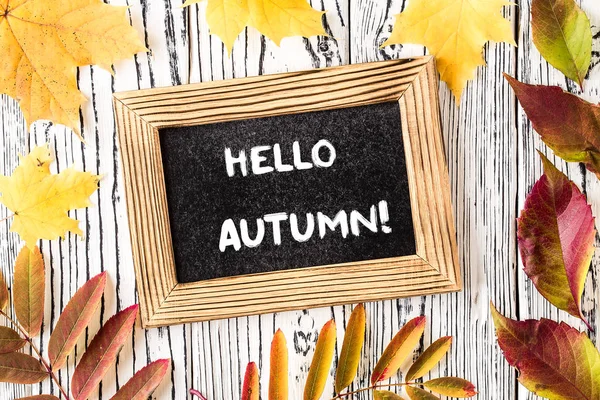 Chalkboard merhaba sonbahar tebrik metni. Üstte görüntü