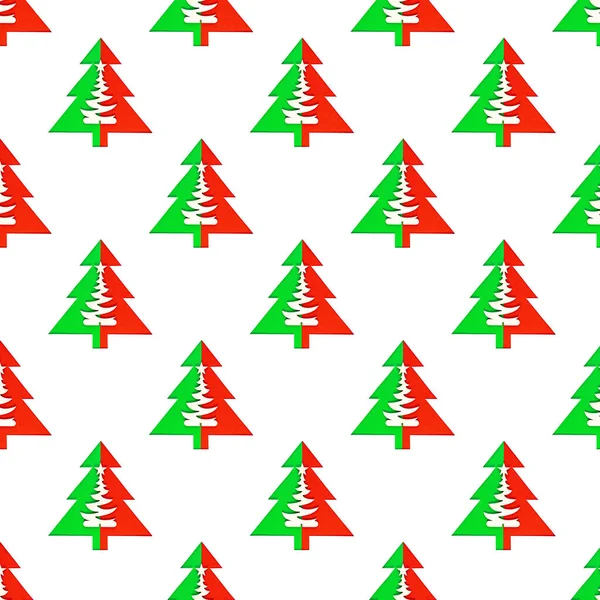 白い背景に緑のクリスマスツリーとシームレスなパターン クリスマスツリーの最小組成パターンの背景 新年とクリスマスのコンセプト — ストック写真