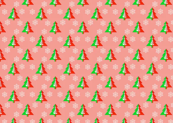 无缝隙图案 圣诞树和雪花缀在粉红的背景上 圣诞树最小的构图背景 新年和圣诞节的概念 无穷无尽的模式 — 图库照片