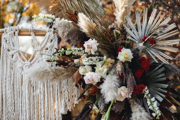 Arredamento Vicino Matrimonio Stile Rustico Con Erba Pampass Elementi Uscita — Foto Stock