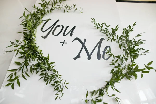 Wedding Photozone Green Grass Two Words White Photozone Bride Groom — Stock Photo, Image