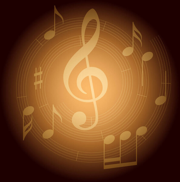 brown vector background with spiral music staff and gradient