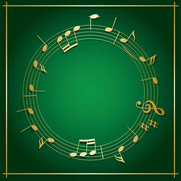 Smaragd Gröna Vektorbakgrund Med Runda Musik Ram Guld Dekorationer — Stock vektor