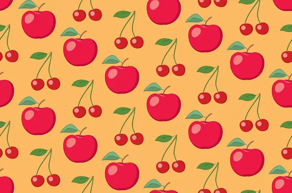 Naranja Vector Fruta Patrón Sin Costuras Con Manzanas Cerezas — Vector de stock