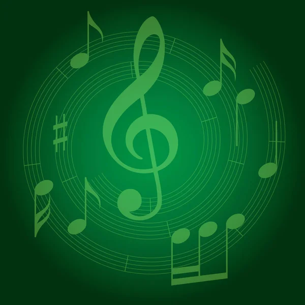 Sfondo Vettoriale Verde Con Pentagramma Musicale Spirale Pendenza — Vettoriale Stock