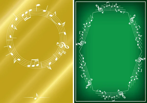 Fundos Musicais Dourados Verdes Com Molduras Brancas Vetor — Vetor de Stock
