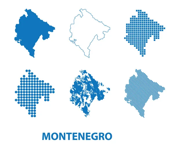 Mapa Montenegro Conjunto Vetorial Silhuetas Diferentes Padrões — Vetor de Stock