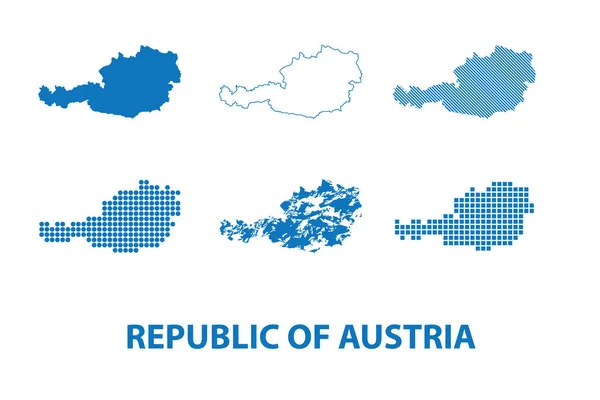 Mapa República Áustria Conjunto Vetorial Silhuetas Diferentes Padrões — Vetor de Stock