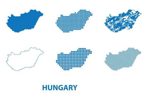 Mapa Hungria Conjunto Vetorial Silhuetas Diferentes Padrões — Vetor de Stock