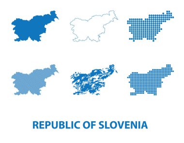 Slovenya Cumhuriyeti - farklı desenler siluetleri vektör kümesi Haritası