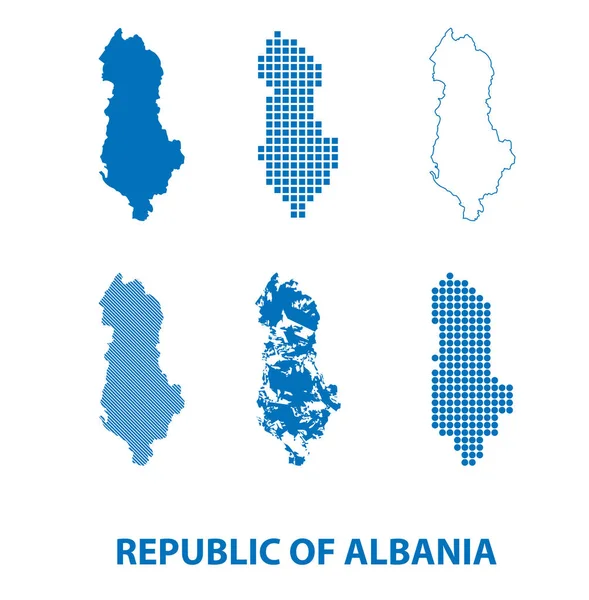 Mapa República Albânia Conjunto Vetorial Silhuetas Diferentes Padrões — Vetor de Stock