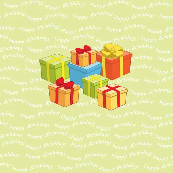 Color Gift Boxes Light Green Background Birthday Vector Greeting Card — Stock Vector