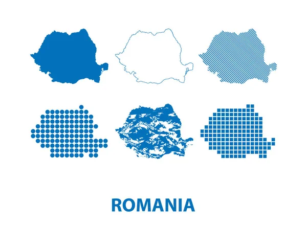 Mapa Roménia Conjunto Vetorial Silhuetas Diferentes Padrões — Vetor de Stock
