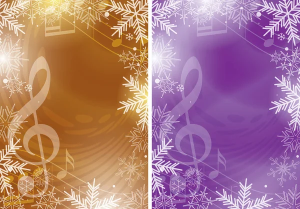 Donker Goud Violet Vector Flyers Met Muziek Notities Sneeuwvlokken Kerst — Stockvector