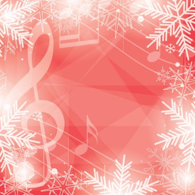 parlak kırmızı vektör arka plan müzik notlar ve Noel tatili için kar taneleri