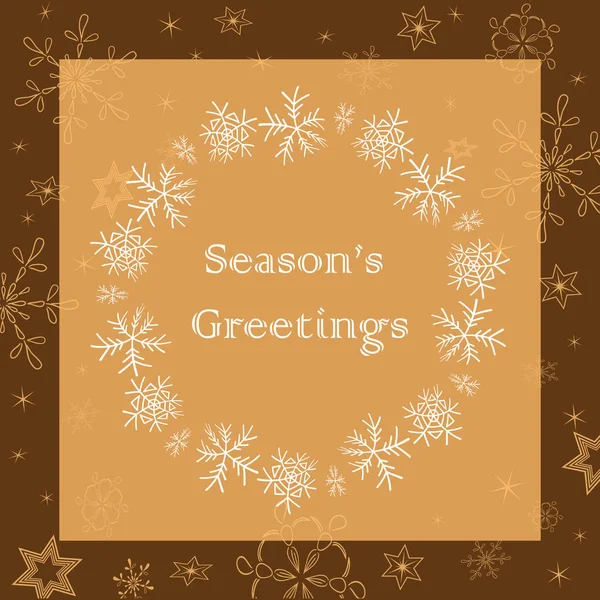 beige and brown season greetings - vector greeting card with snowflakes
