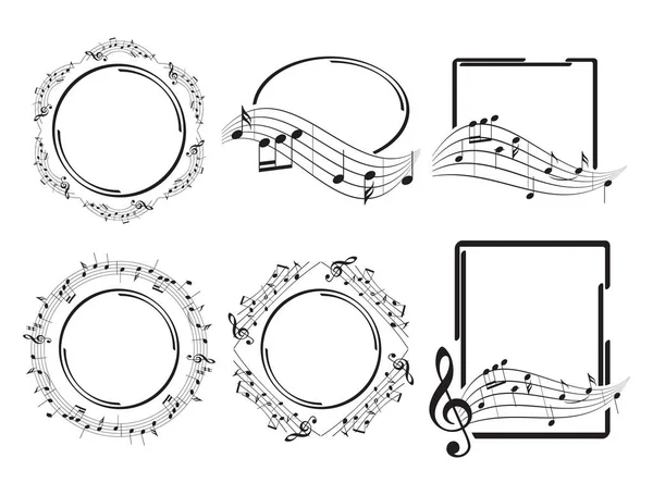 Ovális Kerek Négyszögletes Zene Keretek Gyönyörű Vektor Készlet — Stock Vector